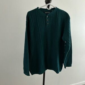 Structure Green Henley Sweater Men’s Medium Ramie Cotton Knit Vintage